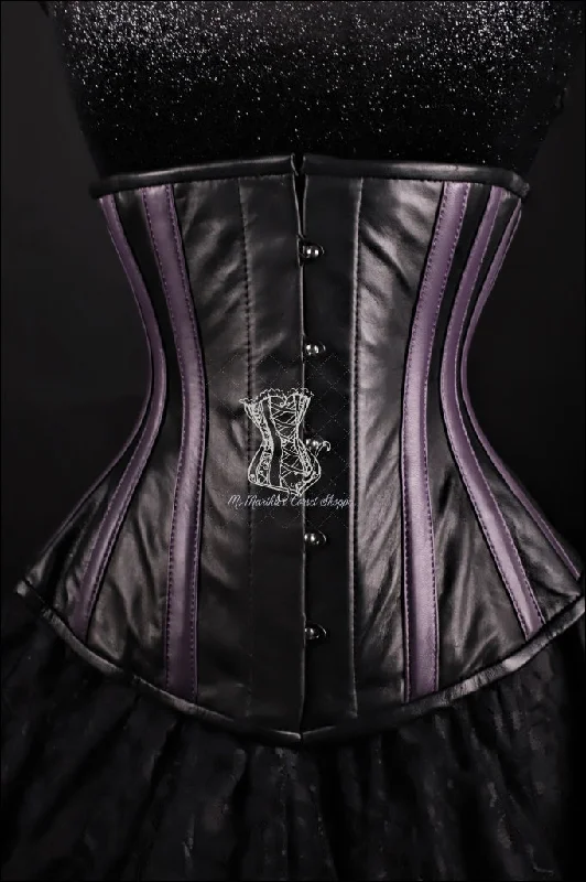 Leather Underbust Cincher; Striped in Black & Purple