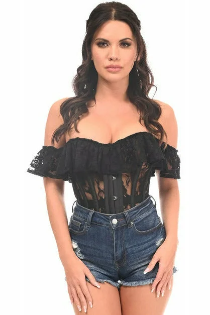 Black Sheer Lace Steel Boned Corset