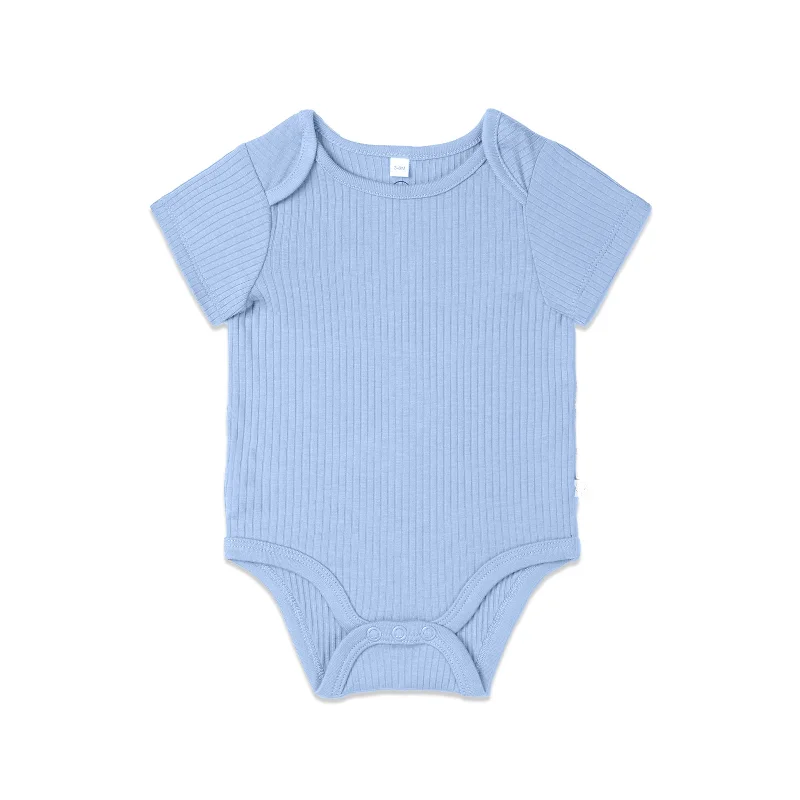 Blue Ribbed Short Sleeve Bodysuit