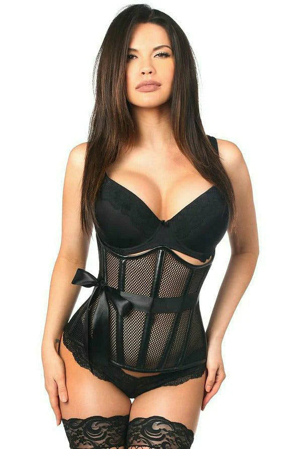 Fishnet & Faux Leather Steel Boned Underbust Corset