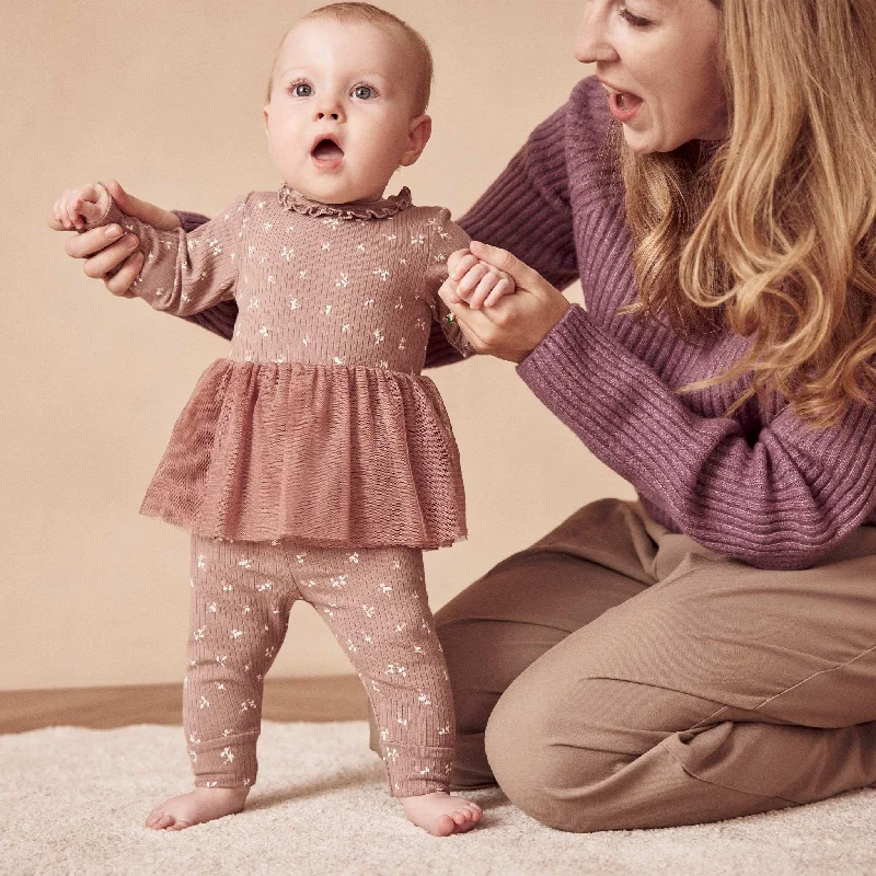 Floral Ribbed Tutu Long-Sleeve Bodysuit