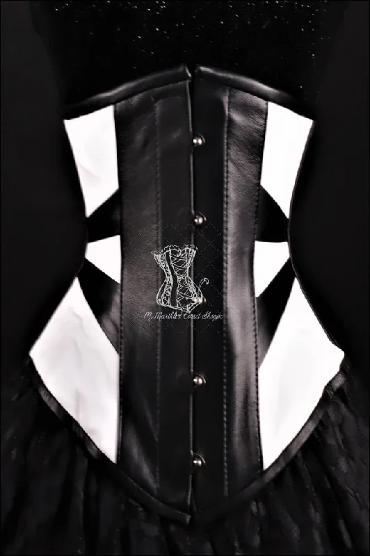 Leather Underbust Cincher; Geometric in Black & White