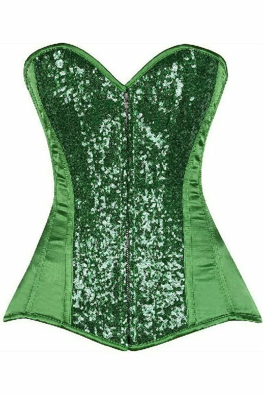 Green Sequin Steel Boned Corset