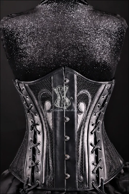 Leather Underbust Cincher; Leather and Lace in Black