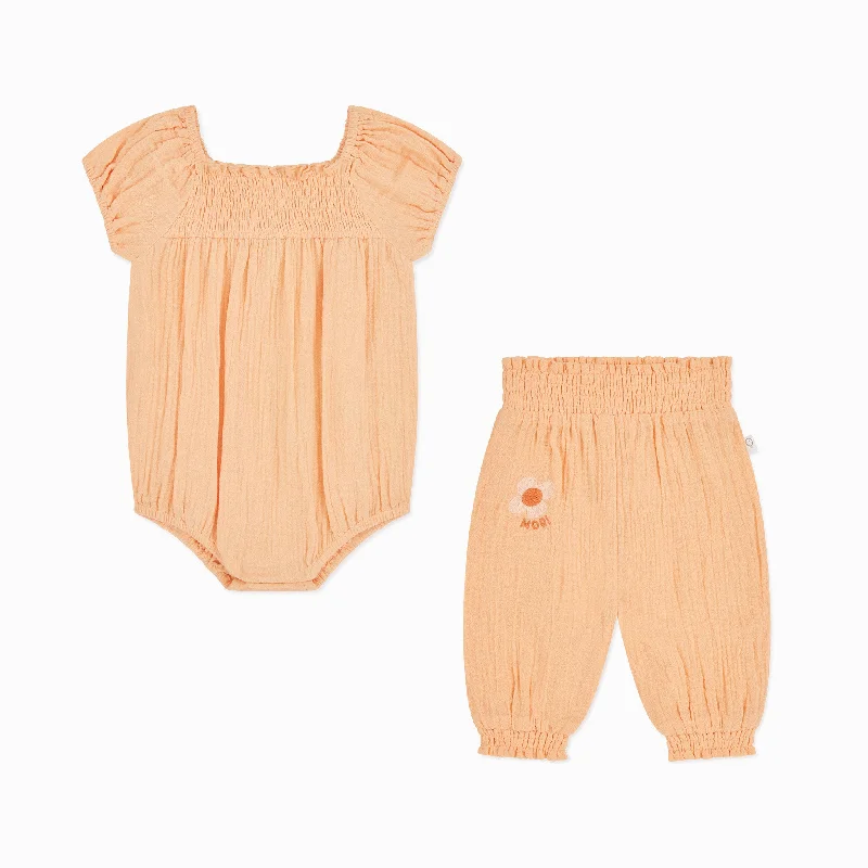 Muslin Smocked Bodysuit & Trousers Outfit