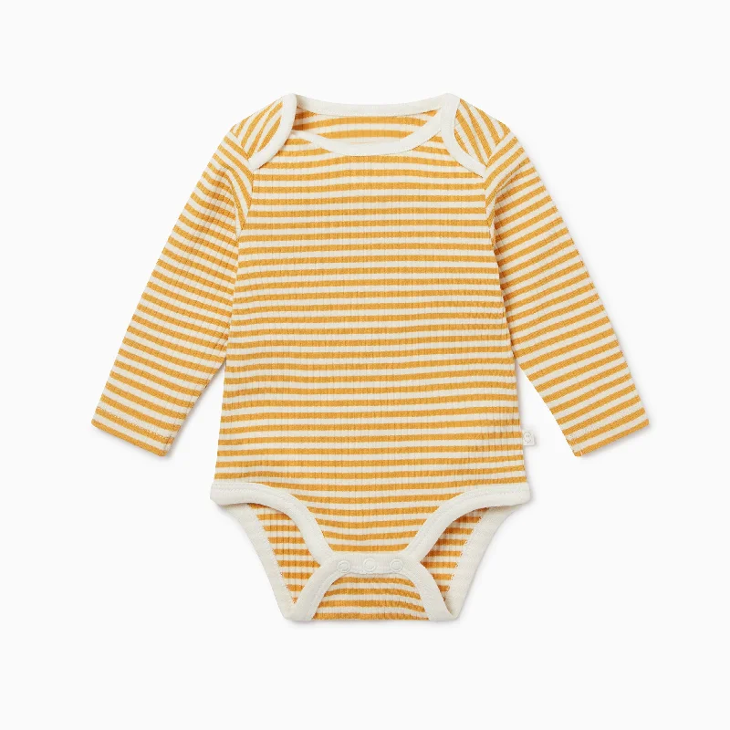 Mustard Stripe Ribbed Long Sleeve Bodysuit