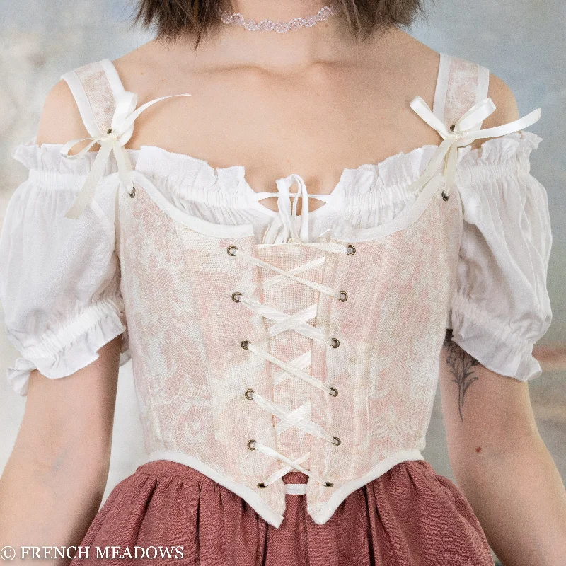 READY TO SHIP Pink and White Toile Renaissance Bodice