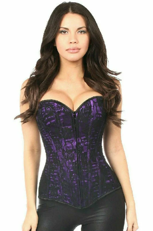 Purple Lace Front Zipper Corset