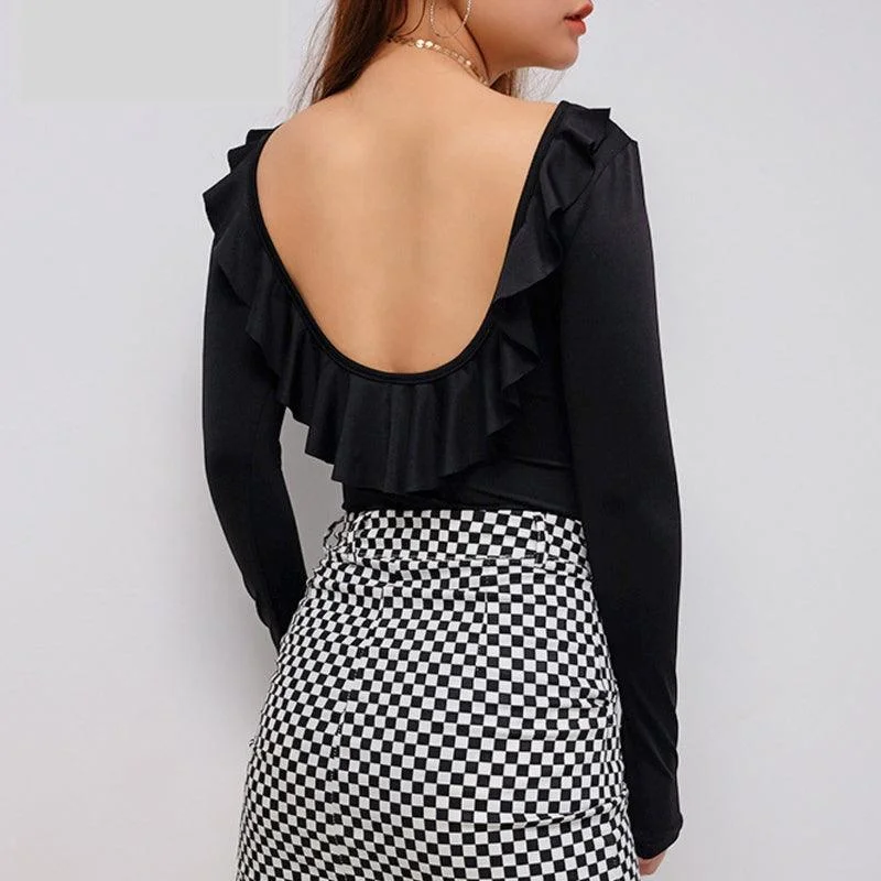 RAE’S RUFFLE BACKLESS BODYSUIT