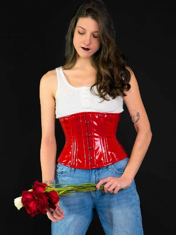 Red Plus Size PVC Romantic Curve Standard Underbust Corset : CS-411