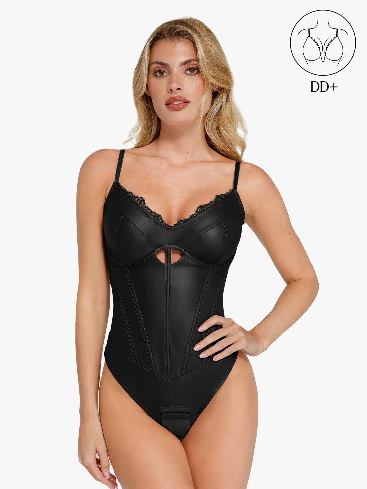 Shapewear Faux Leather Hourglass Cutout Corset Bodysuit