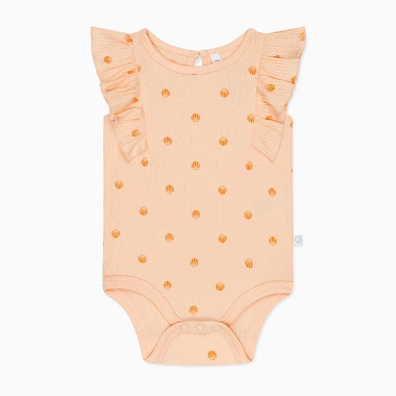 Shell Print Ribbed Frilled Bodysuit