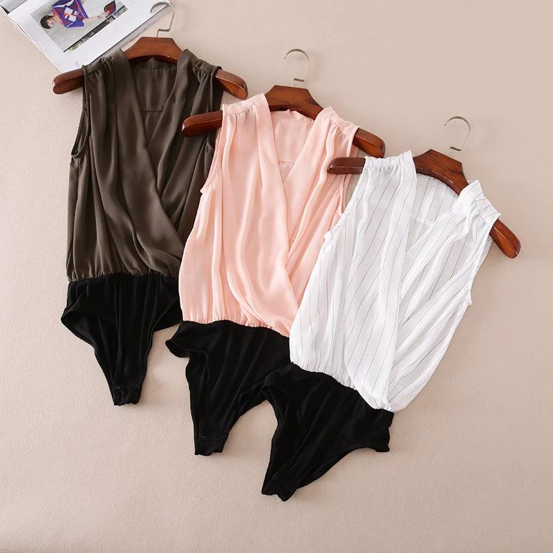 SLEEVELESS CRISSCROSS CHIFFON BODYSUIT