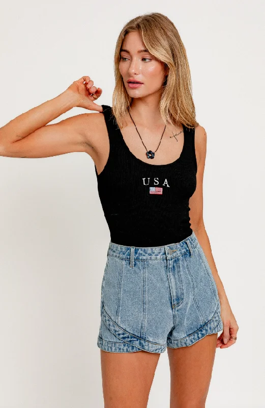 USA Embroidered Sleeveless Bodysuit - Final Sale 50% off in cart