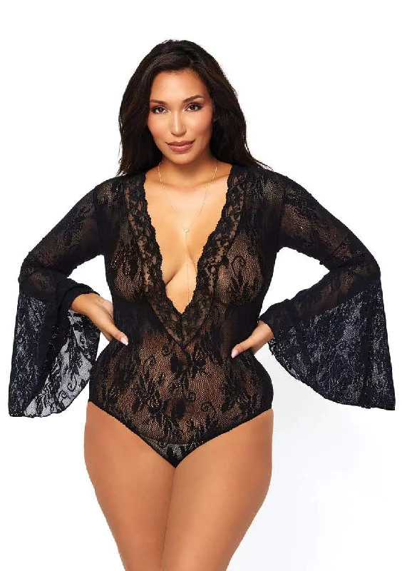 Bell Sleeve Bodysuit - Queen Size - Black