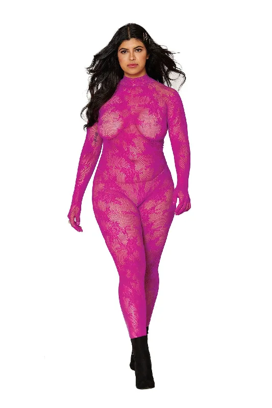 Bodystocking With Finger Gloves - Queen Size -  Azalea