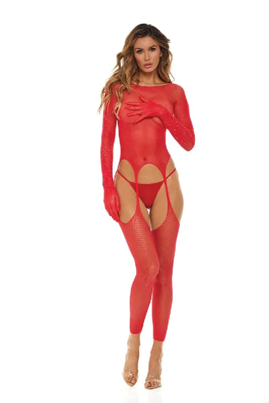 Bring It Over Bodystocking - One Size - Red