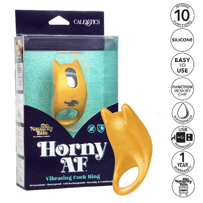 California Exotics - Naughty Bits Horny AF Vibrating Cock Ring (Yellow)