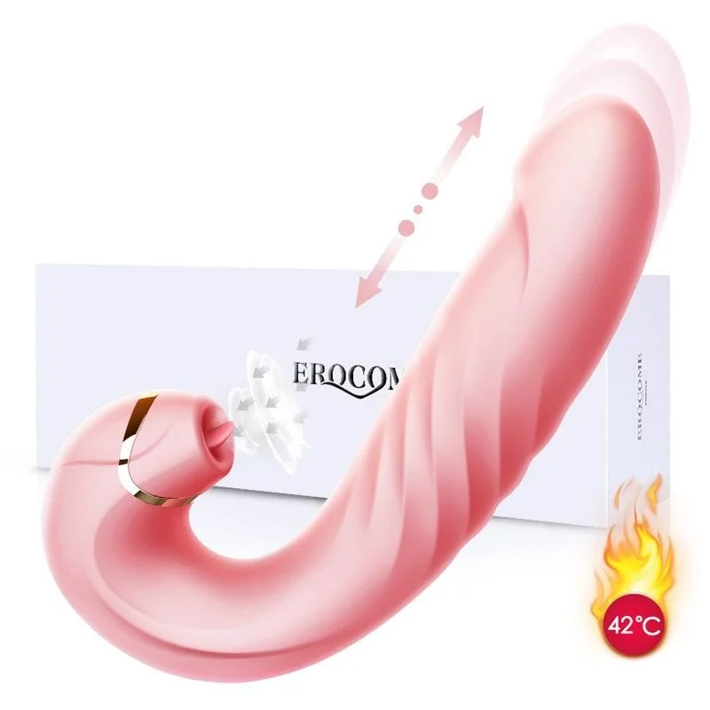 Erocome - Draco Thrusting Vibrating Sucking Heating Dildo 6.8" (Pink)