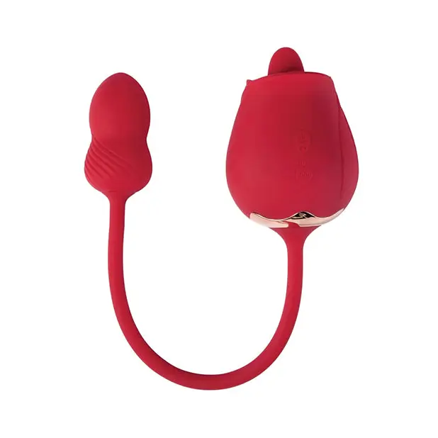 Fuchsia Rose Clit Licking Stimulator & Vibrating Egg - Red