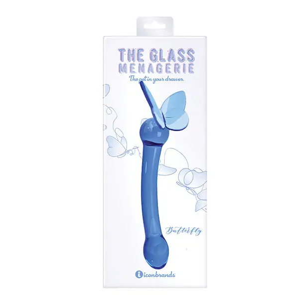 Glass Menagerie Butterfly Glass G Spot Dildo - Dark Blue