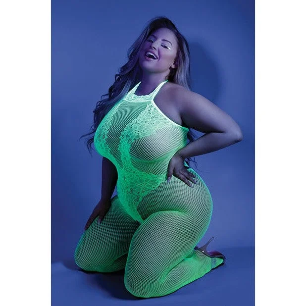 Glow Moonbeam Crotchless Bodystocking Neon Green Q-s