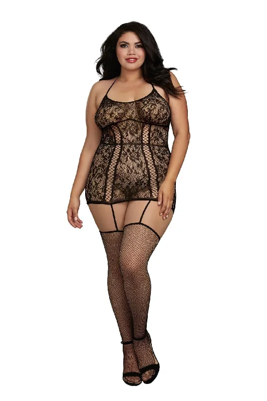 Lace Garter Dress with Criss-Cross Paneling