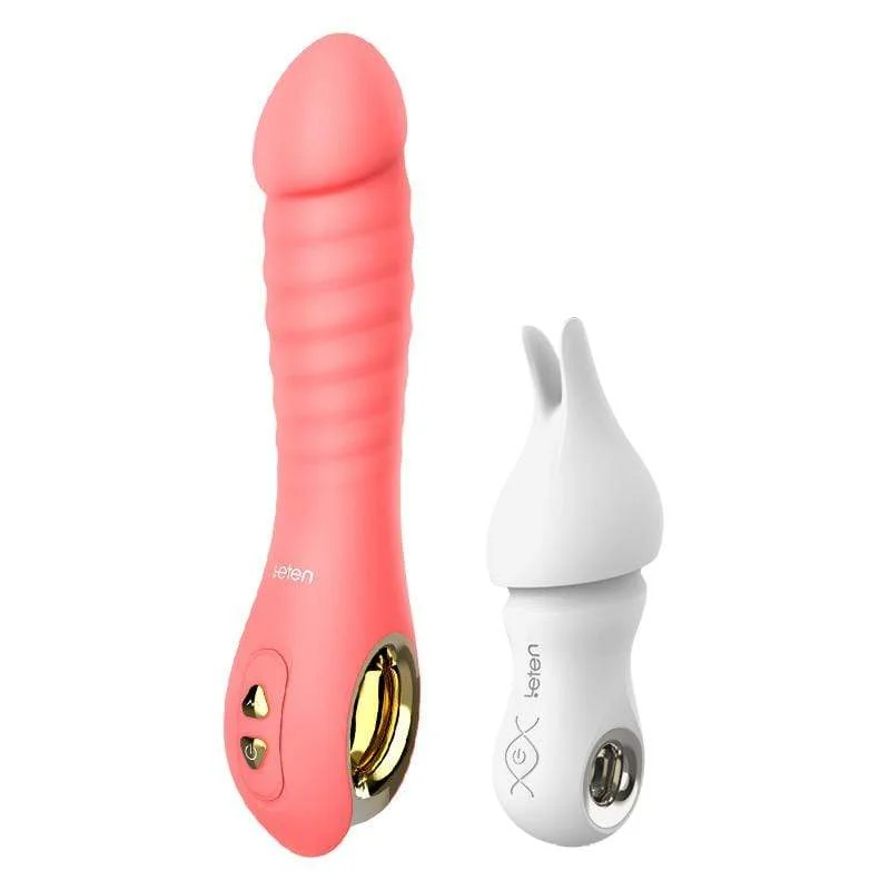 Leten - Fairy Realistic Magnetic Rechargeable Thrusting Vibrator with White Rabbit Massager (Pink)