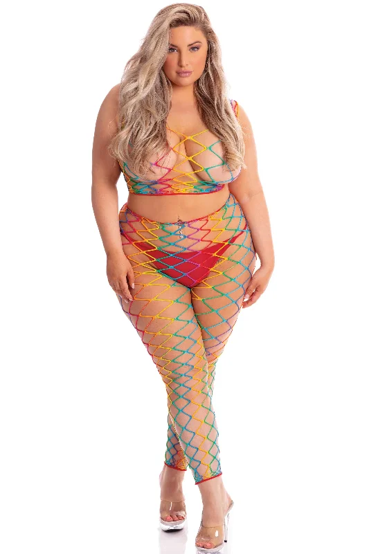 Pink Lipstick - Roy G. Biv 2 Pc Bodystocking - Bodystocking - 1x-3x - Rainbow