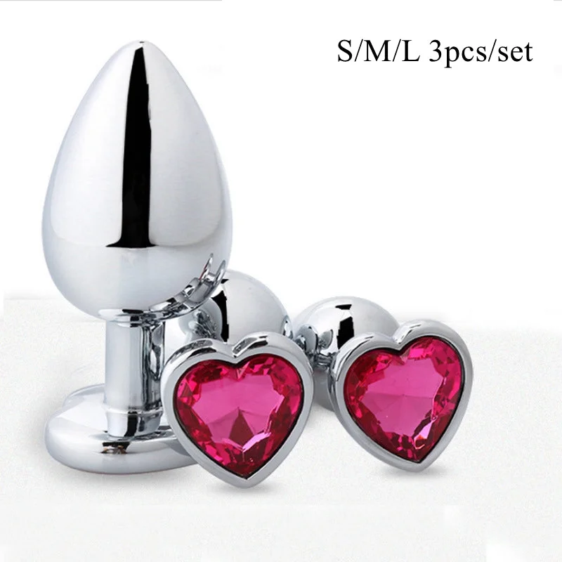 3pcs/Set Metal Butt Plug Heart-shaped Anal Plug Beads Crystal Heart Stimulator Sex Toys Dildo Anal Plug Gay Sex Products