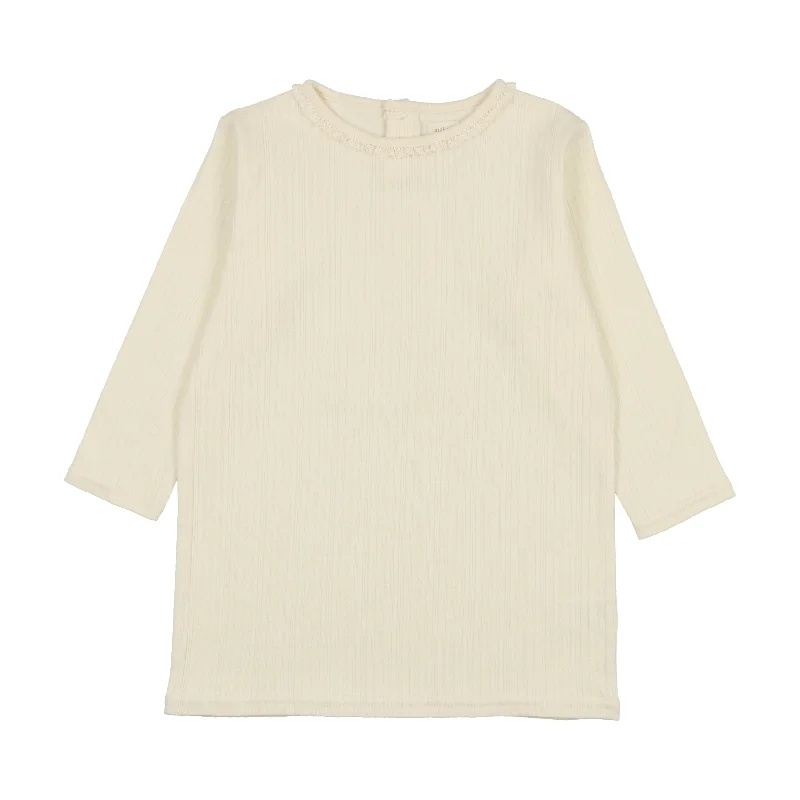 Analogie Pointelle T-Shirt Three Quarter Sleeve - Cream