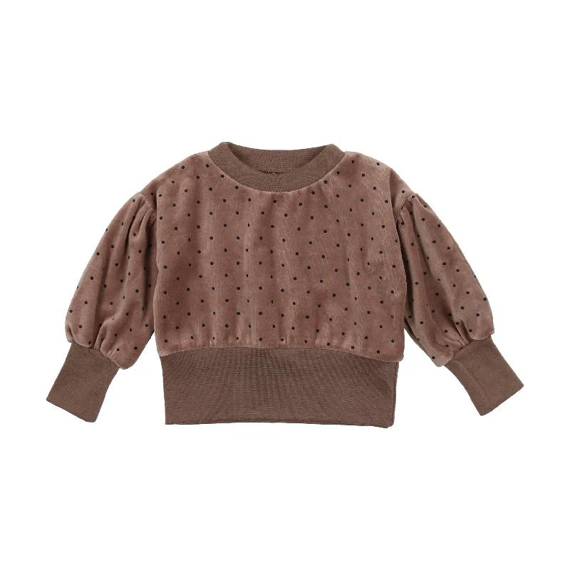 Analogie Velour Puff Sleeve Sweatshirt - Dotted Taupe