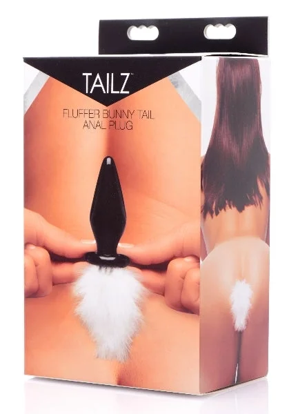 Tailz - White Fluffer Bunny Tail Glass Anal Plug